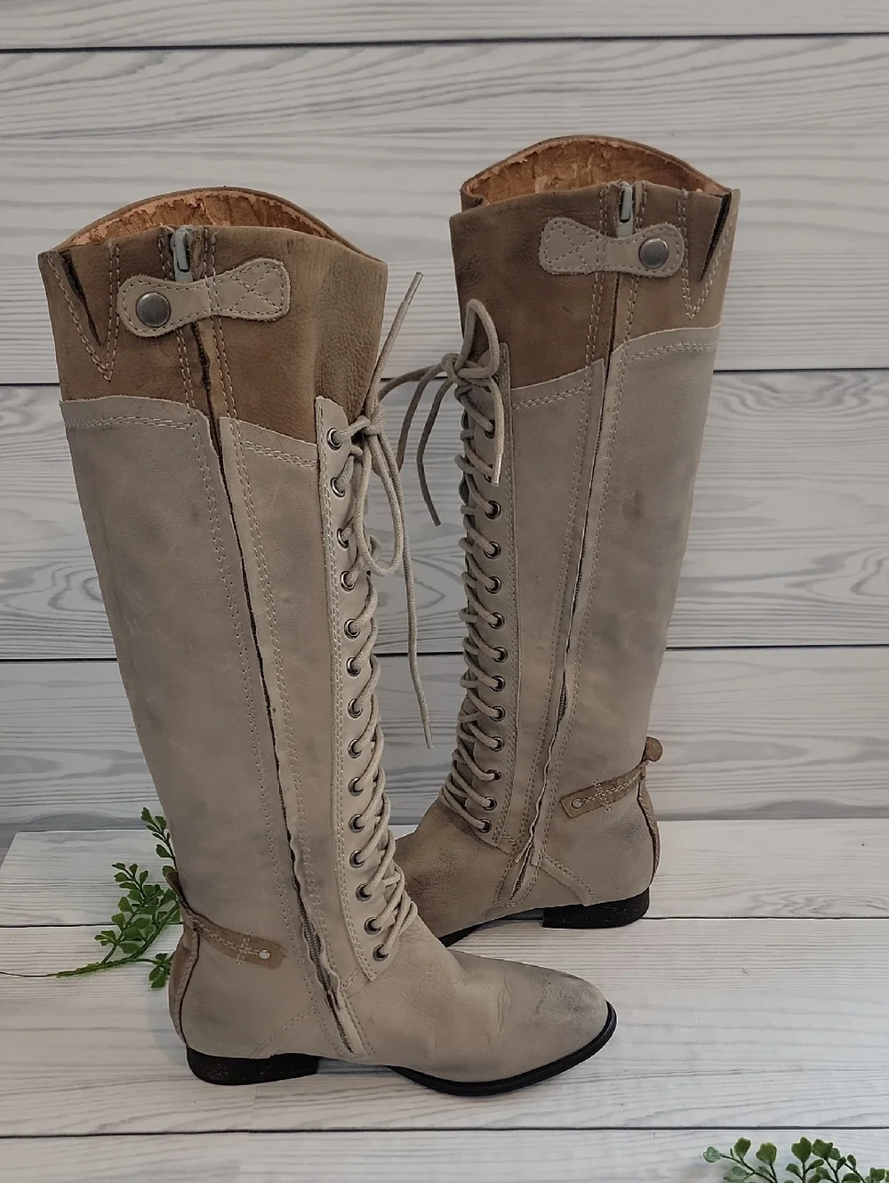 Kelsi Dagger Jutta  Lace-Up Tall Boots - Taupe Suede Womens Size 6